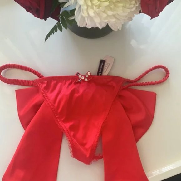 Victoria's secret holiday satin red bow thong panties size medium nwt - Picture 7 of 9